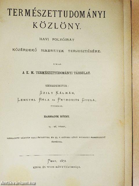 Természettudományi Közlöny 1871. január-december