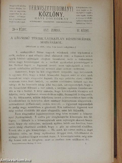 Természettudományi Közlöny 1872. január-december