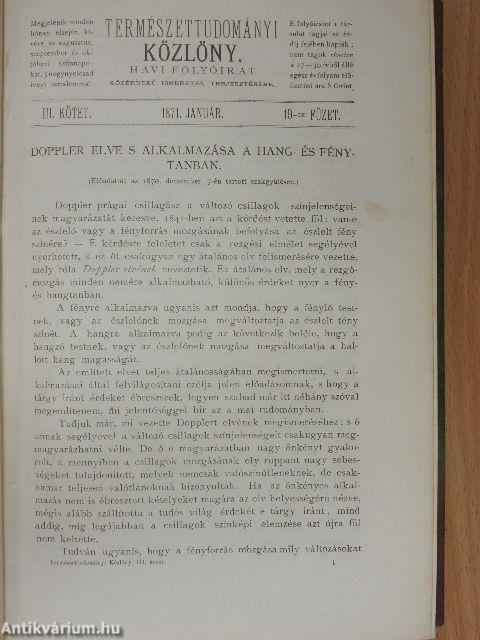 Természettudományi Közlöny 1871. január-december
