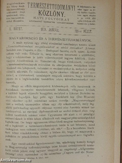 Természettudományi Közlöny 1878. január-december