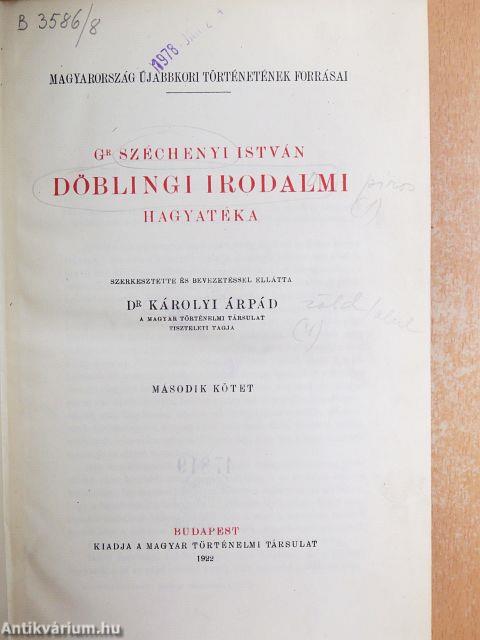 Gr. Széchenyi István döblingi irodalmi hagyatéka II.