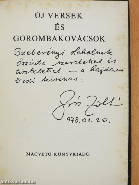 Új versek és gorombakovácsok (dedikált példány)