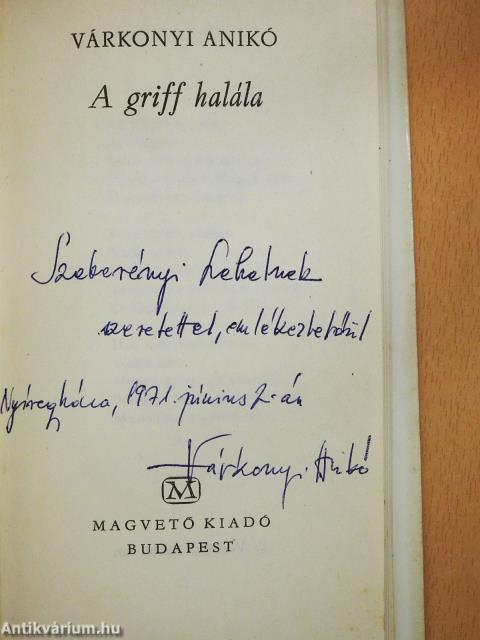 A griff halála (dedikált példány)