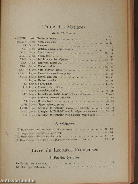 Gyakorlati francia nyelvkönyv I./Francia nyelvtan és olvasókönyv I./Francia nyelvtan II.
