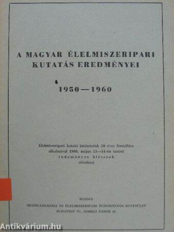 A magyar élelmiszeripari kutatás eredményei 1950-1960
