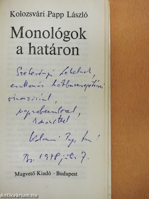 Monológok a határon (dedikált példány)