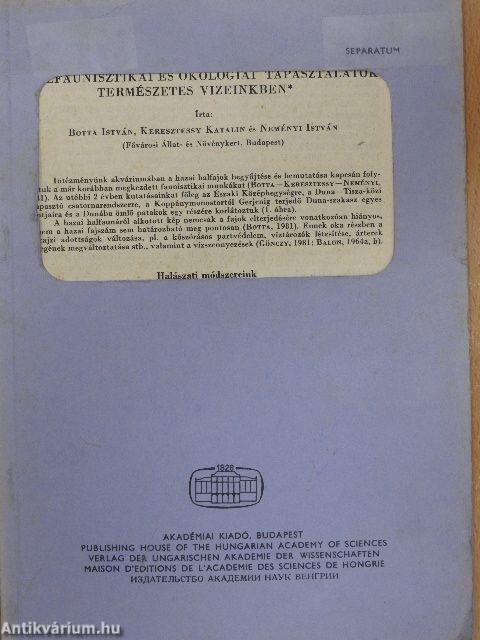 Halfaunisztikai és ökológiai tapasztalatok természetes vizekben