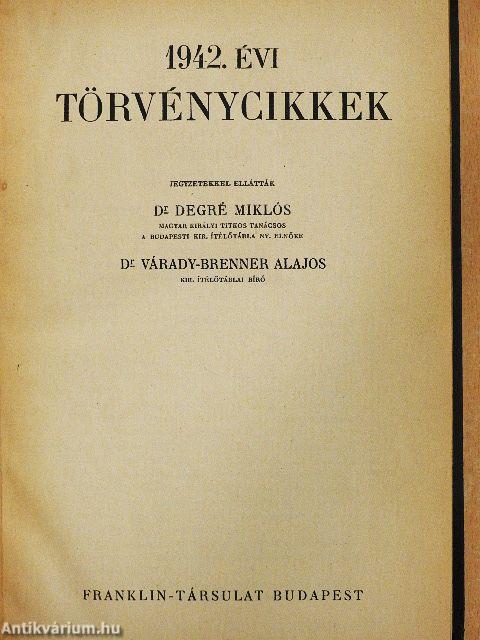 1942. évi törvénycikkek