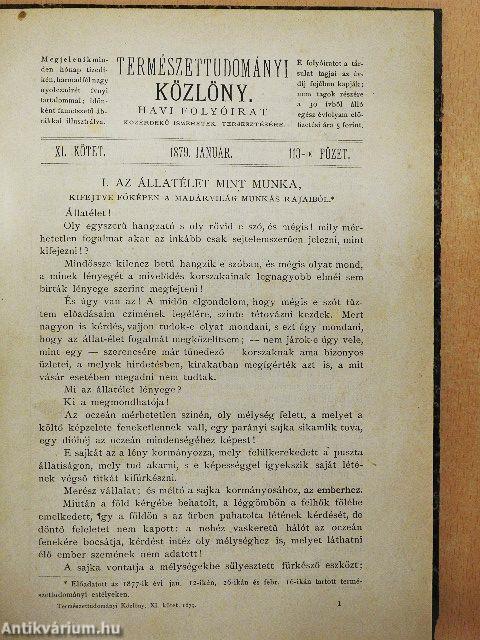Természettudományi Közlöny 1879. január-június (fél évfolyam)