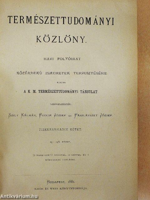 Természettudományi Közlöny 1881. január-december