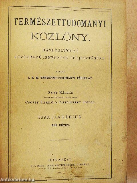 Természettudományi Közlöny 1898. január-december/Pótfüzetek a Természettudományi Közlönyhöz 1898. január-december