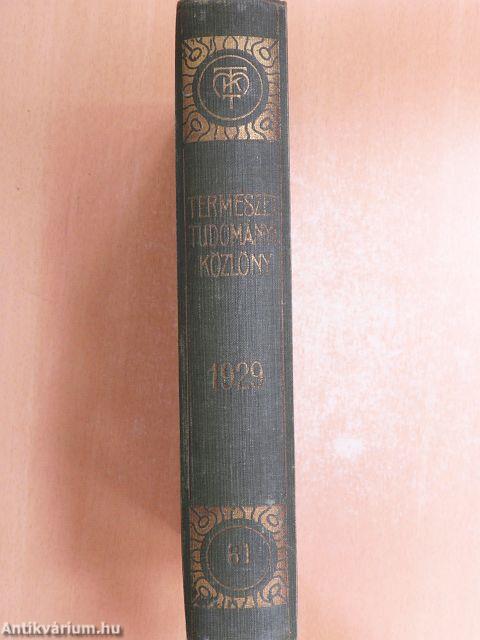 Természettudományi Közlöny 1929. január-december/Pótfüzetek a Természettudományi Közlönyhöz 1929. január-december