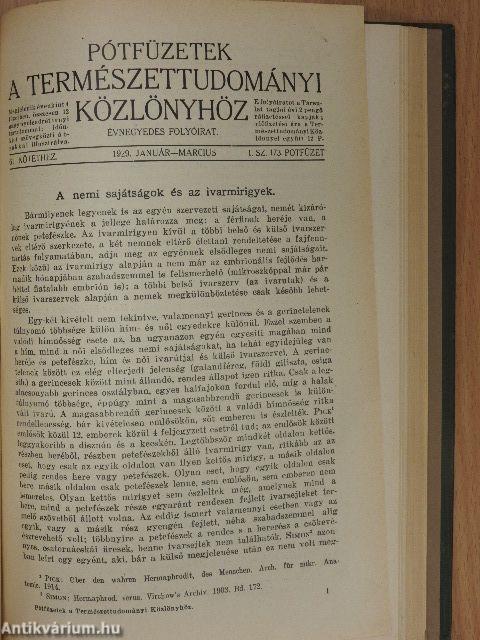 Természettudományi Közlöny 1929. január-december/Pótfüzetek a Természettudományi Közlönyhöz 1929. január-december
