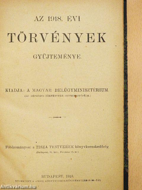 Az 1918. évi törvények gyüjteménye