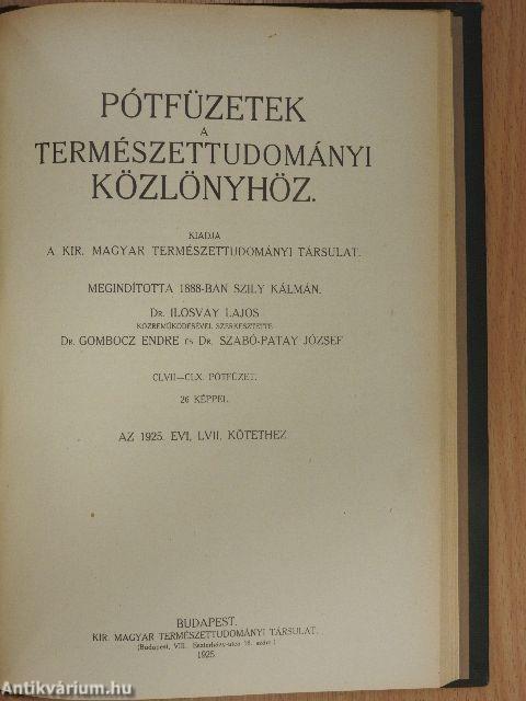 Természettudományi Közlöny 1925. január-december/Pótfüzetek a Természettudományi Közlönyhöz 1925. január-december