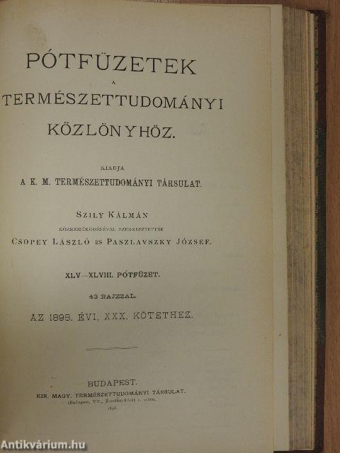 Természettudományi Közlöny 1898. január-december/Pótfüzetek a Természettudományi Közlönyhöz 1898. január-december