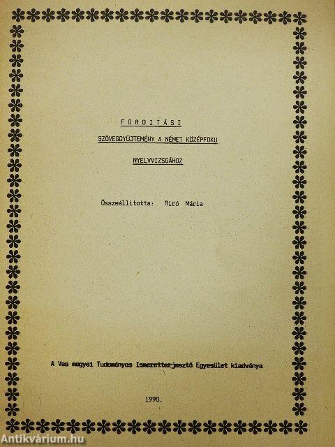 Forditási szöveggyüjtemény a német középfoku nyelvvizsgához