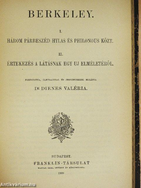 Franciaország klasszikus filozófusai a XIX. században/Három párbeszéd Hylas és Philonous közt/Értekezés a látásnak egy uj elméletéről