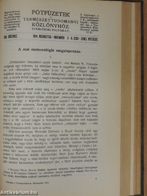 Természettudományi Közlöny 1914. január-december/Pótfüzetek a Természettudományi Közlönyhöz 1914. január-december