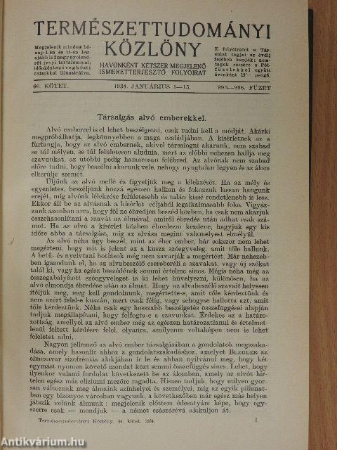 Természettudományi Közlöny 1934. január-december/Pótfüzetek a Természettudományi Közlönyhöz 1934. január-december