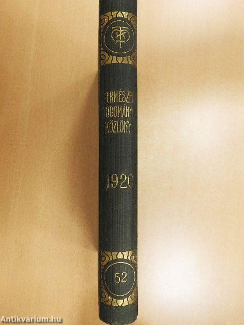Természettudományi Közlöny 1920. január-december/Pótfüzetek a Termézettudományi Közlönyhöz 1920. január-december