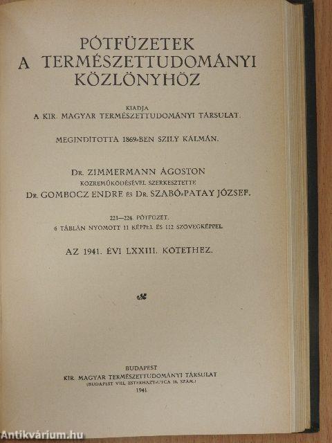 Természettudományi Közlöny 1941. január-december/Pótfüzetek a Természettudományi Közlönyhöz 1941. január-december