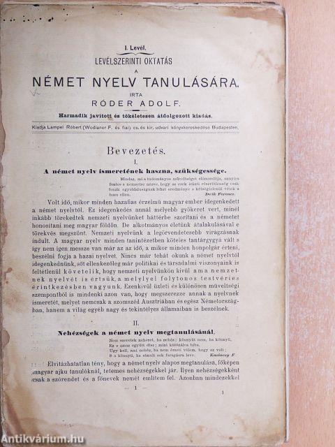 Levélszerinti oktatás a német nyelv magánuton való tanulására (nem teljes)