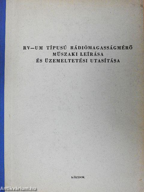 RV-UM típusú rádiómagasságmérő műszaki leírása és üzemeltetési utasítása