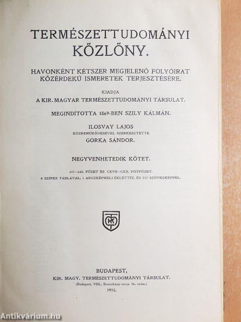 Természettudományi Közlöny 1915. január-december/Pótfüzetek a Természettudományi Közlönyhöz 1915. január-december