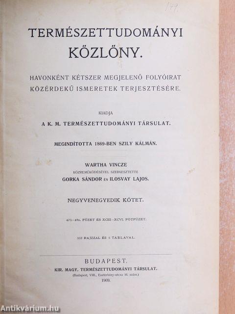 Természettudományi Közlöny 1909. január-december/Pótfüzetek a Természettudományi Közlönyhöz 1909. január-december