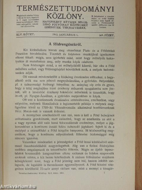 Természettudományi Közlöny 1913. január-december 