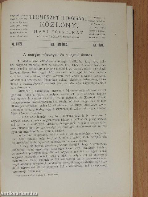 Természettudományi Közlöny 1909. január-december/Pótfüzetek a Természettudományi Közlönyhöz 1909. január-december