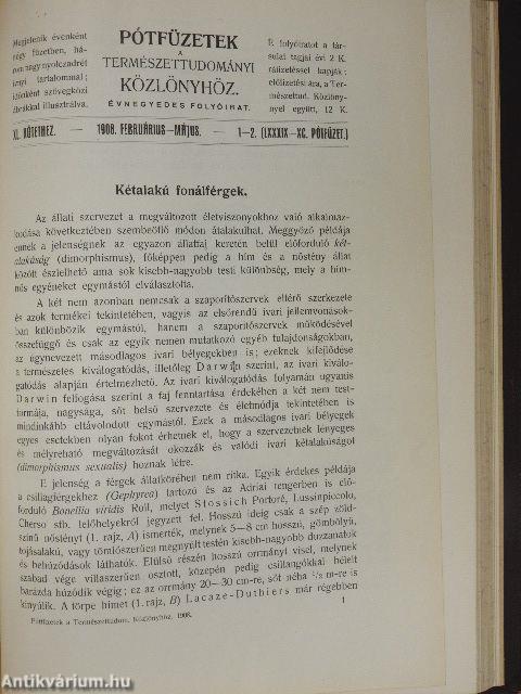 Természettudományi Közlöny 1909. január-december/Pótfüzetek a Természettudományi Közlönyhöz 1909. január-december
