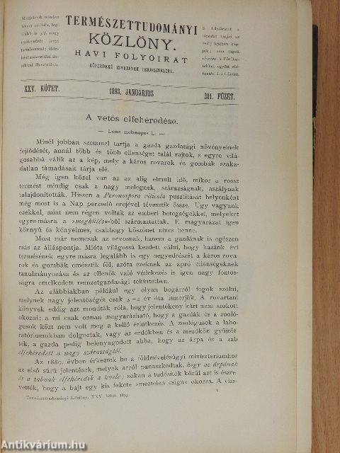 Természettudományi Közlöny 1893. január-december/Pótfüzetek a Természettudományi Közlönyhöz 1893. január-december