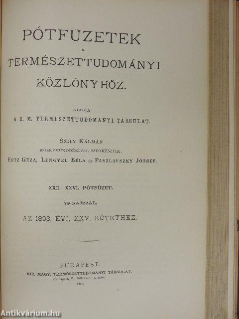 Természettudományi Közlöny 1893. január-december/Pótfüzetek a Természettudományi Közlönyhöz 1893. január-december