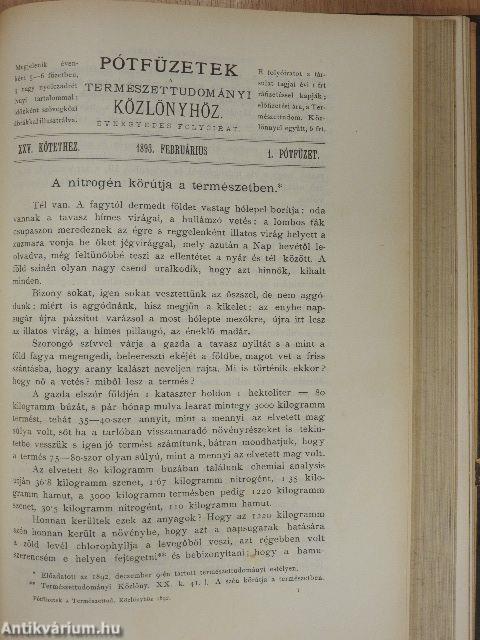 Természettudományi Közlöny 1893. január-december/Pótfüzetek a Természettudományi Közlönyhöz 1893. január-december
