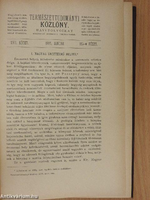 Természettudományi Közlöny 1885. január-december