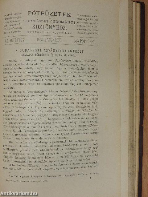 Természettudományi Közlöny 1888. január-december/Pótfüzetek a Természettudományi Közlönyökhöz 1888. január-december