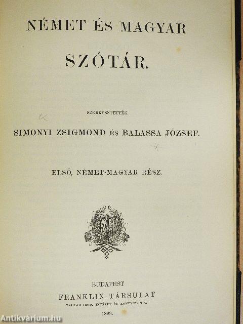 Német és magyar szótár I.