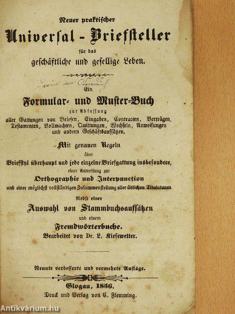 Neuer praktischer Universal-Briefsteller für das geschaftliche und gesellige Leben (gótbetűs)