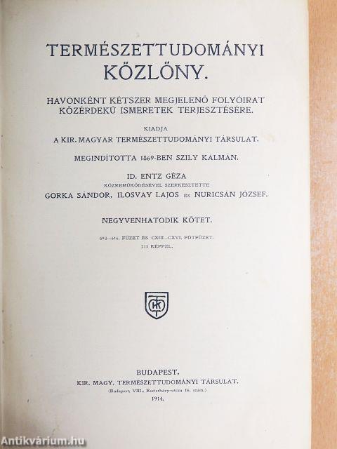 Természettudományi Közlöny 1914. január-december/Pótfüzetek a Természettudományi Közlönyhöz 1914. január-december