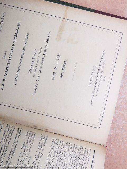 Természettudományi Közlöny 1902. január-december/Pótfüzetek a Természettudományi Közlönyhöz 1902. január-december
