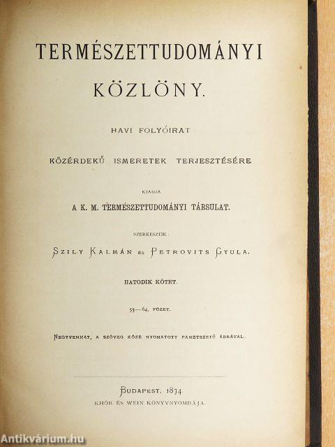 Természettudományi Közlöny 1874. január-december
