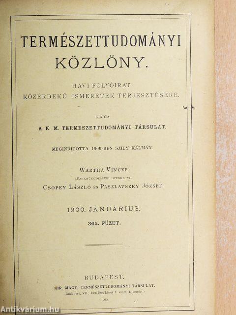 Természettudományi Közlöny 1900. január-december/Pótfüzetek a Természettudományi Közlönyhöz 1900. január-december