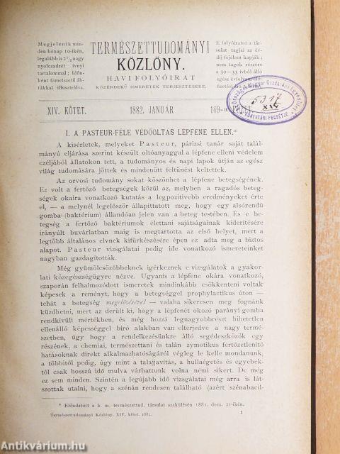Természettudományi Közlöny 1882. (nem teljes évfolyam)