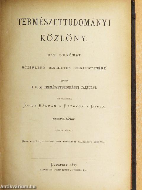 Természettudományi Közlöny 1875. január-december