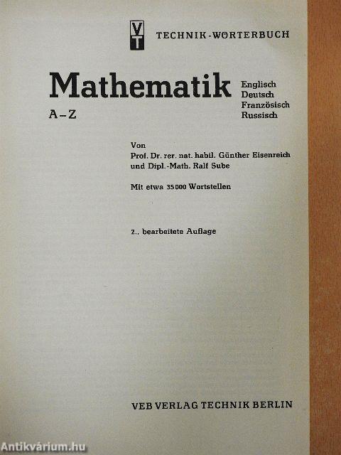 Technik-Wörterbuch Mathematik A-Z/Register I-II.
