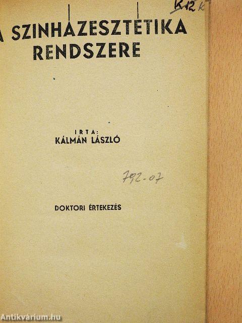 A szinházesztétika rendszere