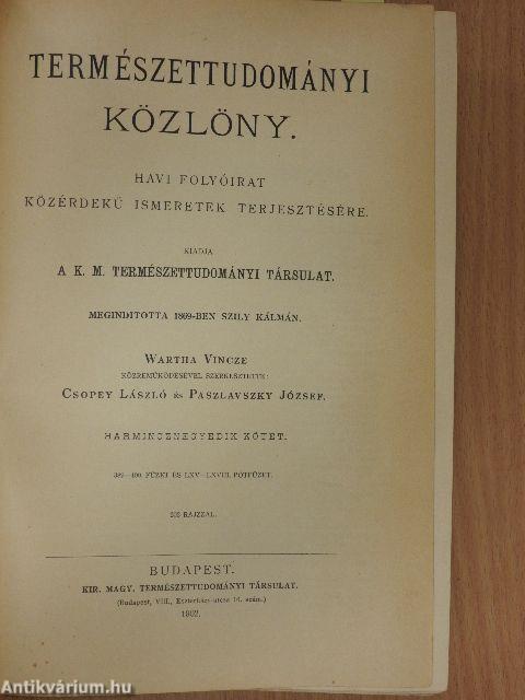 Természettudományi Közlöny 1902. január-december/Pótfüzetek a Természettudományi Közlönyhöz 1902. január-december