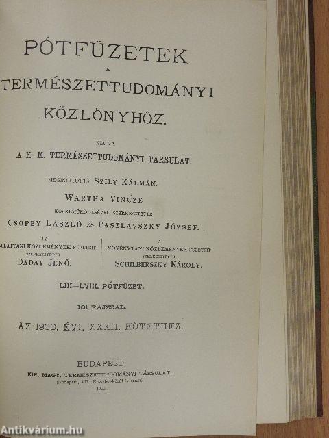 Természettudományi Közlöny 1900. január-december/Pótfüzetek a Természettudományi Közlönyhöz 1900. január-december